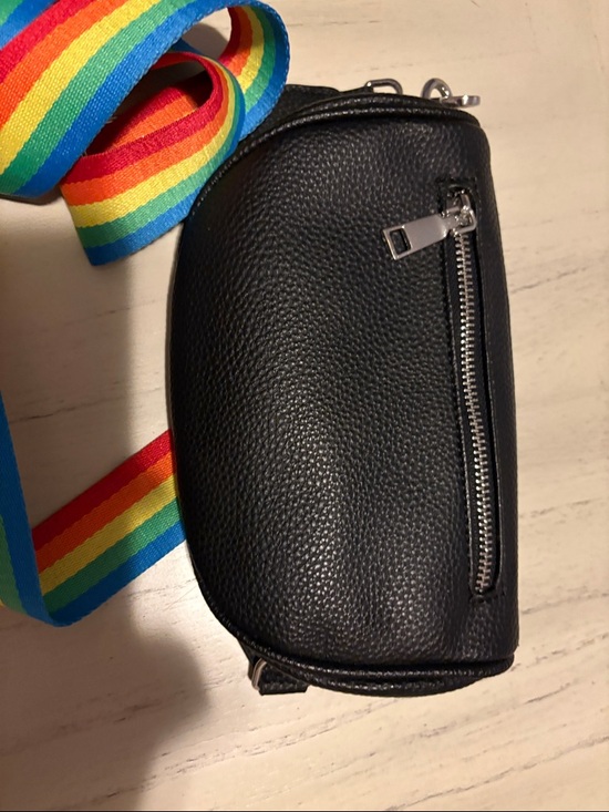 Black Leather-Look Men’s Waist Bag with Rainbow Strap - Picture 2 of 3